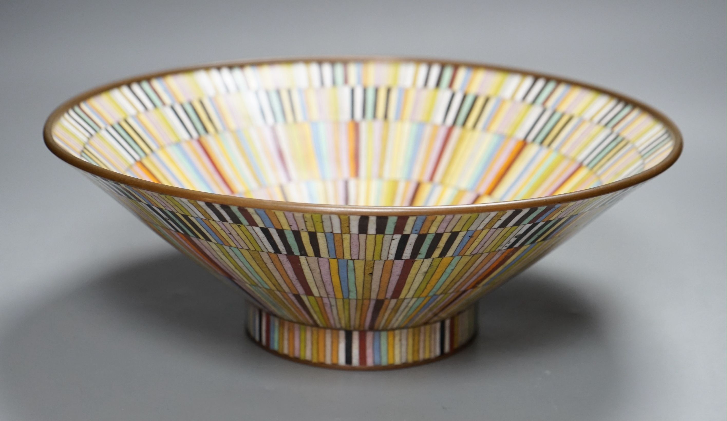 An Art Deco style polychrome cloisonné enamel bowl, 33cm diameter